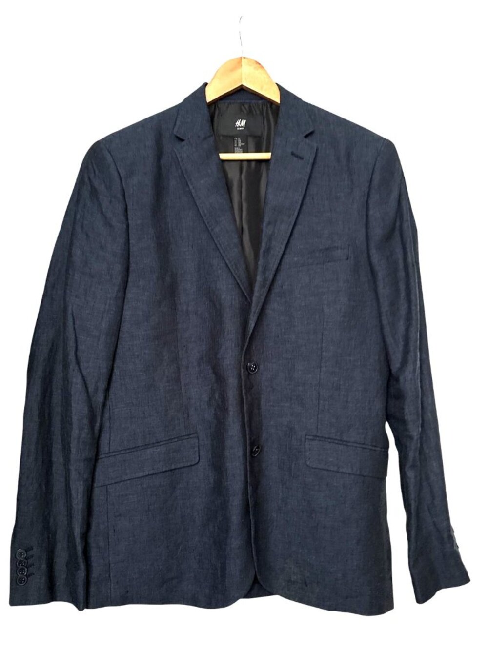 H&M Mens Slim Fit Linen Blazer 42R Blue Lightweight Two-Button Closure Linen - Picture 3 of 16